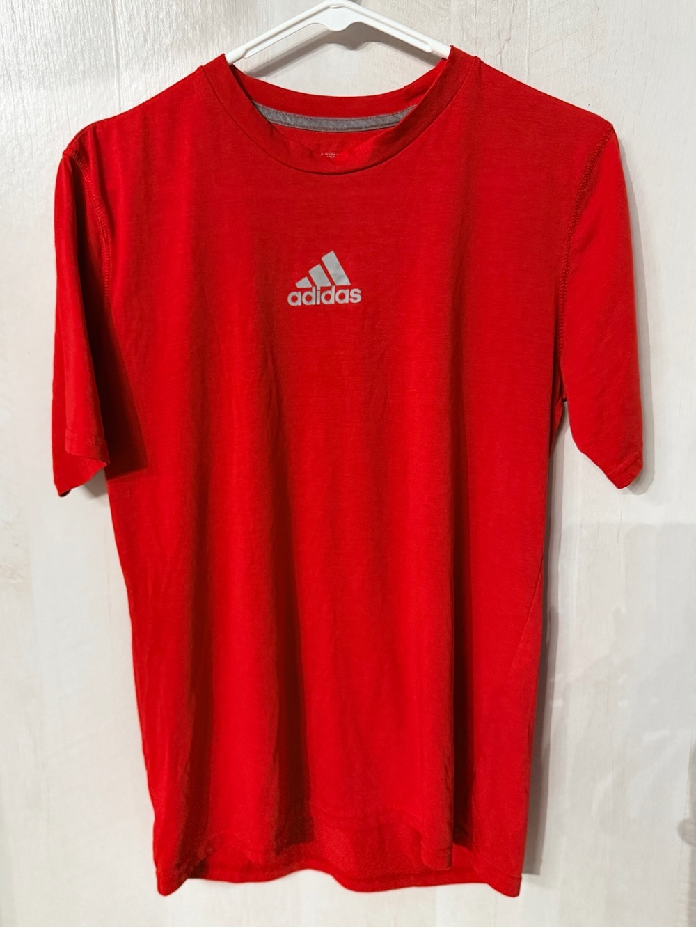 adidas Red Short-Sleeve Crewneck Tee with White Logo